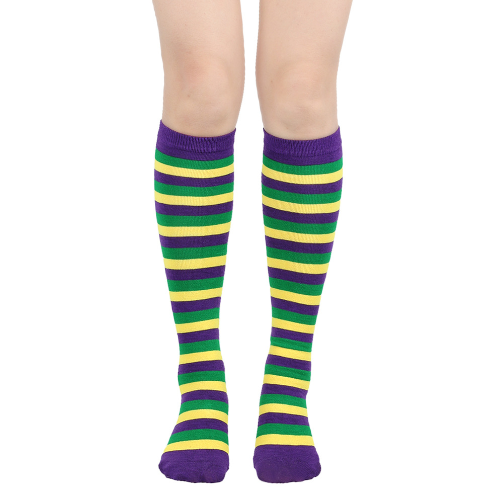 Striped Long Socks Mardi Gras St Patrick Over Knee Costume Stockings for Women